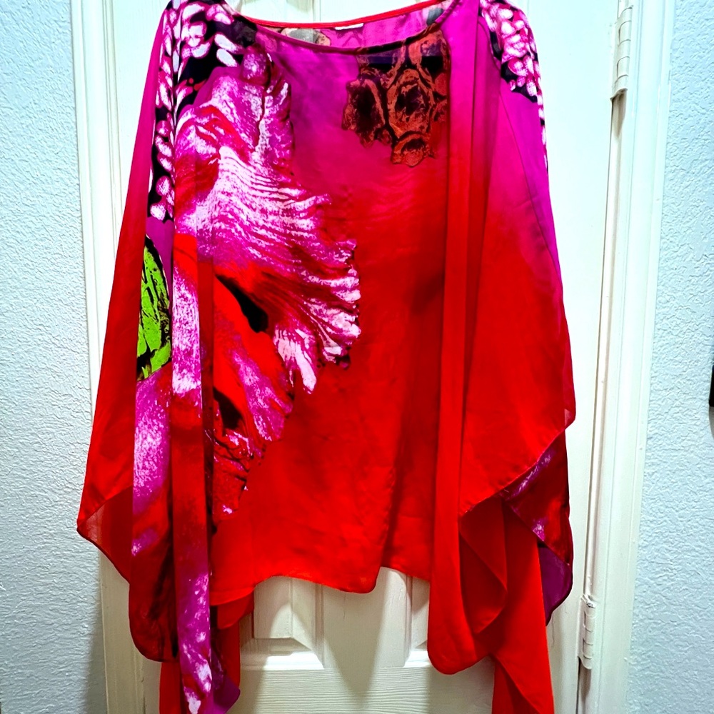 Hot pink, sheer flowers, kimono, cover-up